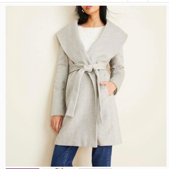 Ann Taylor Jackets & Blazers - Ann Taylor Gray Peacoat Shawl Collar Wrap Wool Blend Belted Coat Jacket Women XS